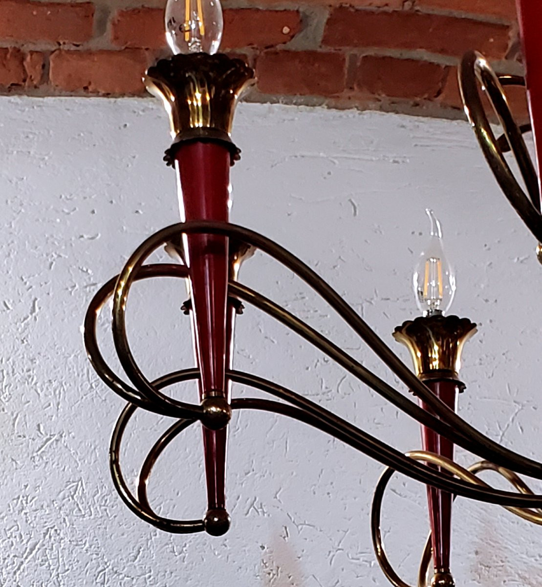 Art Deco Chandelier, Italian-made, In Gilded And Lacquered Iron-photo-5