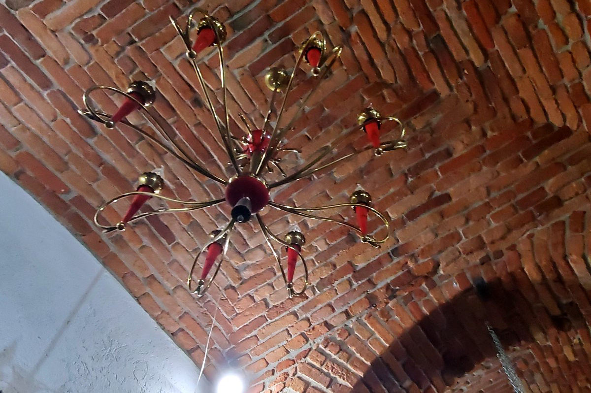 Art Deco Chandelier, Italian-made, In Gilded And Lacquered Iron-photo-6