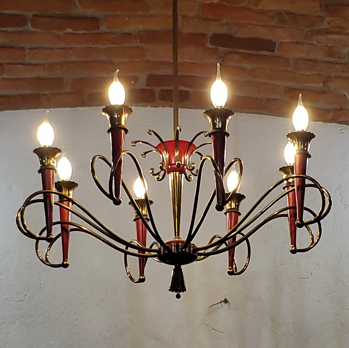 Art Deco Chandelier, Italian-made, In Gilded And Lacquered Iron-photo-7