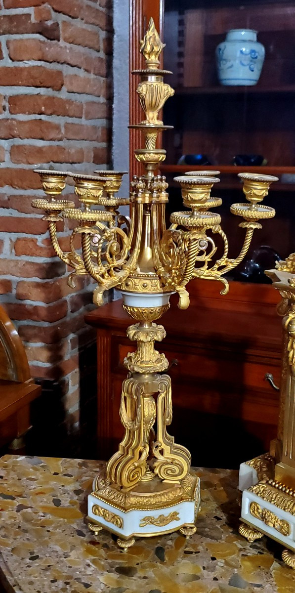 Pendule chandelier ancienne d'époque Napoléon III-photo-3