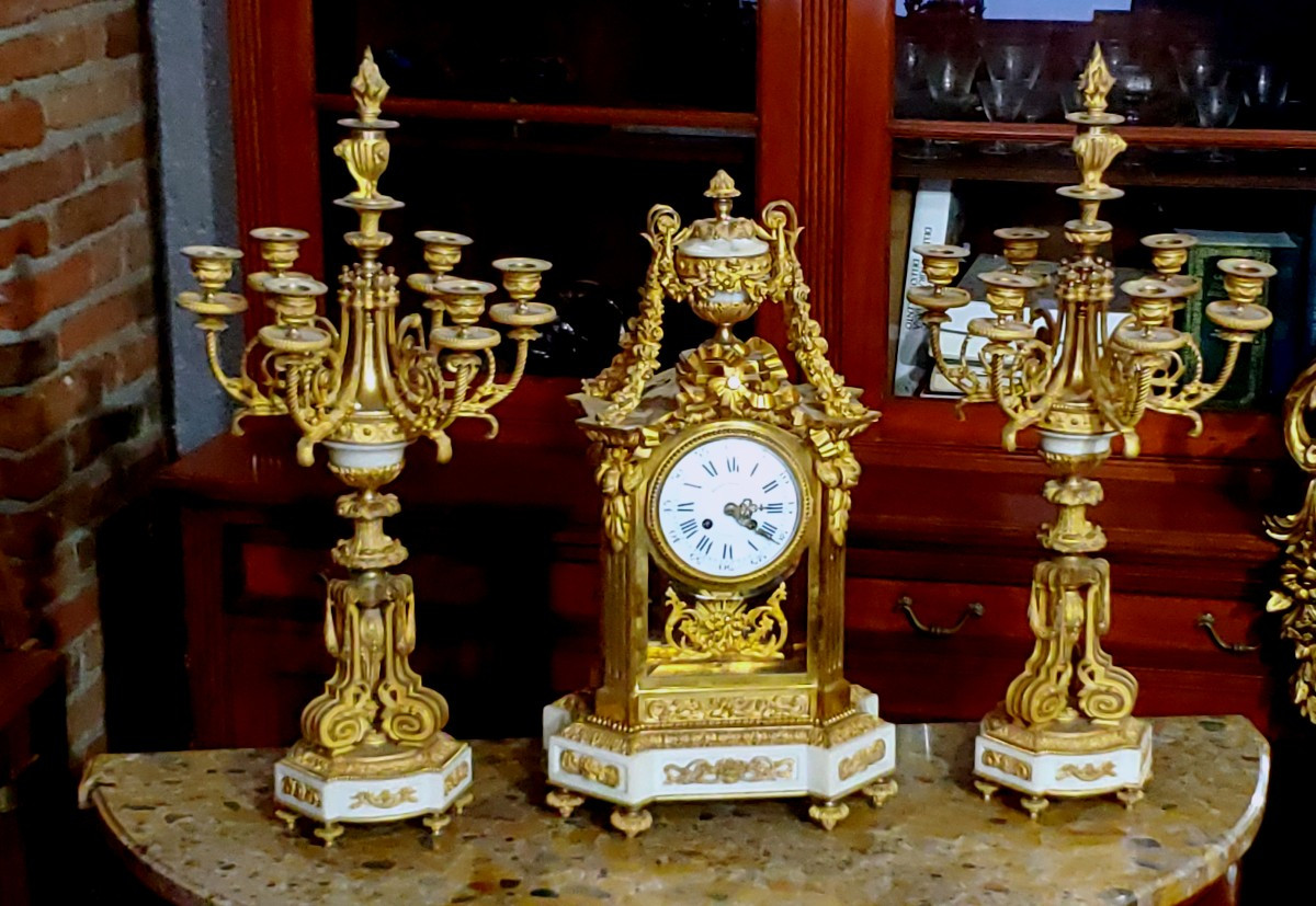 Pendule chandelier ancienne d'époque Napoléon III