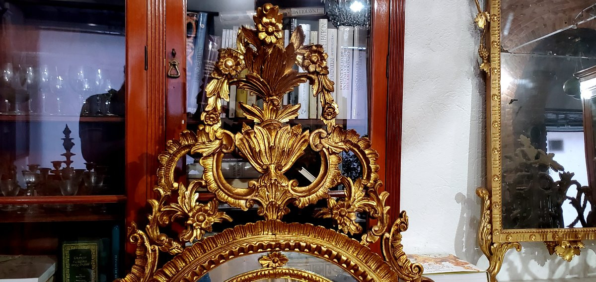 Antique Louis XV-style Carved And Gilded Wooden Mirror, Italian-made-photo-3