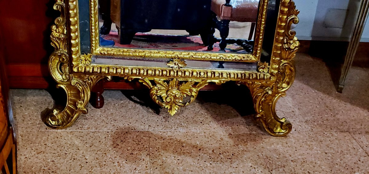 Antique Louis XV-style Carved And Gilded Wooden Mirror, Italian-made-photo-4