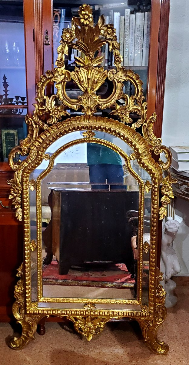 Antique Louis XV-style Carved And Gilded Wooden Mirror, Italian-made-photo-1