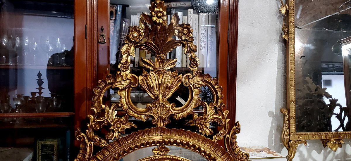 Antique Louis XV-style Carved And Gilded Wooden Mirror, Italian-made-photo-4