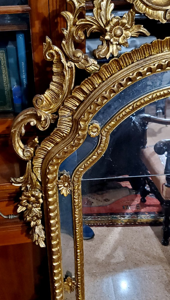 Antique Louis XV-style Carved And Gilded Wooden Mirror, Italian-made-photo-5
