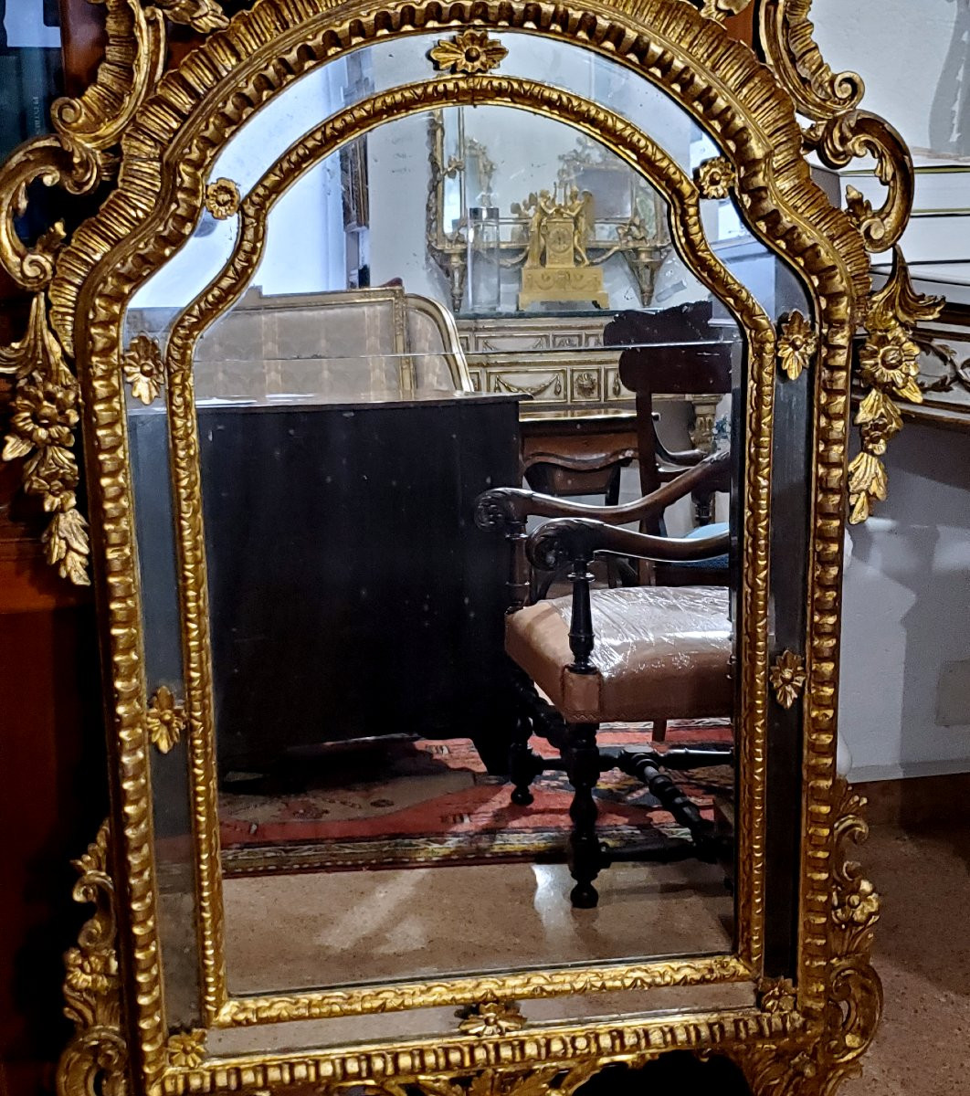 Antique Louis XV-style Carved And Gilded Wooden Mirror, Italian-made-photo-6