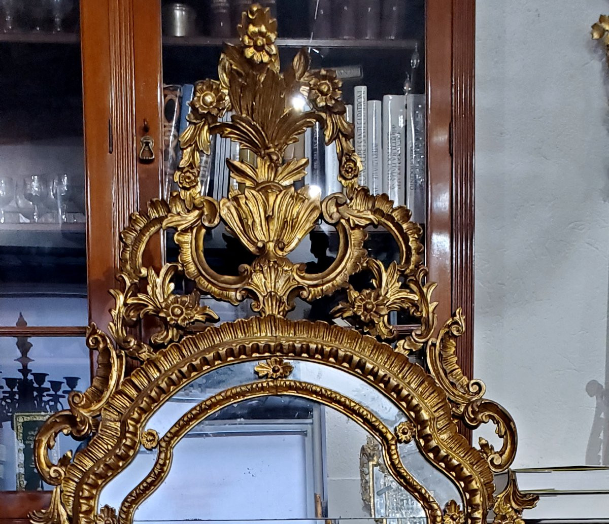 Antique Louis XV-style Carved And Gilded Wooden Mirror, Italian-made-photo-7