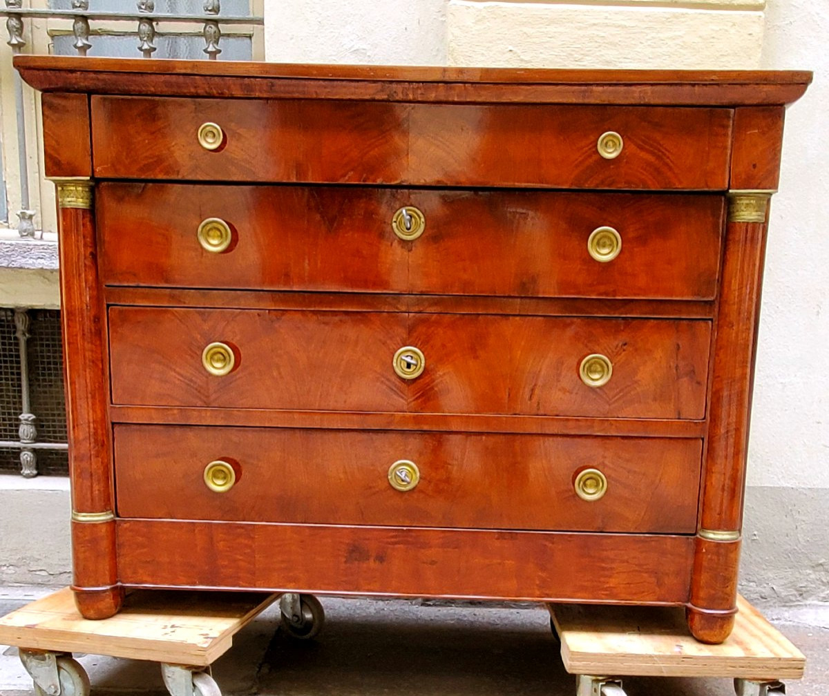 Antique Empire Half-column Chest Of Drawers In Elm Wood-photo-2