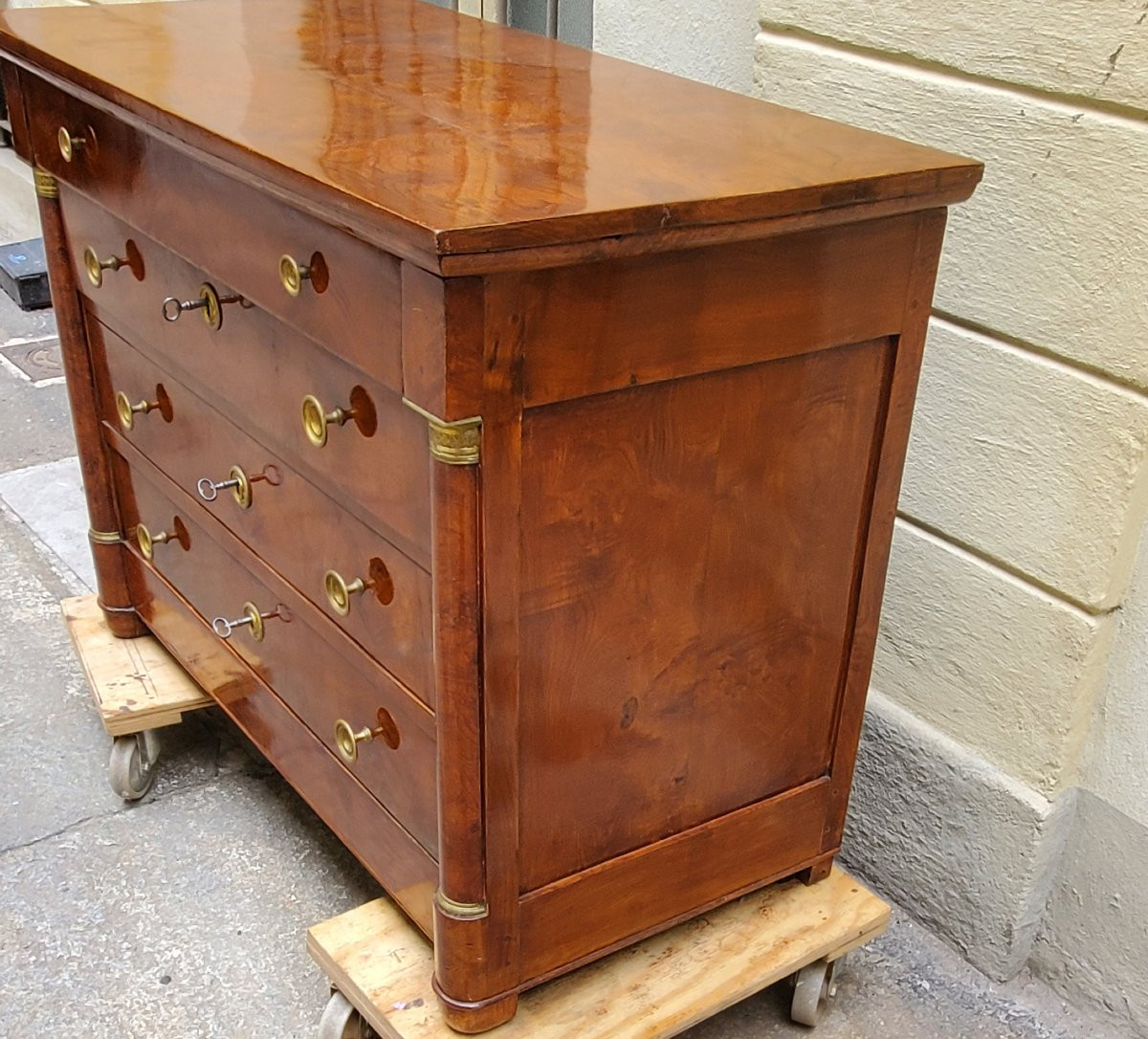 Antique Empire Half-column Chest Of Drawers In Elm Wood-photo-3