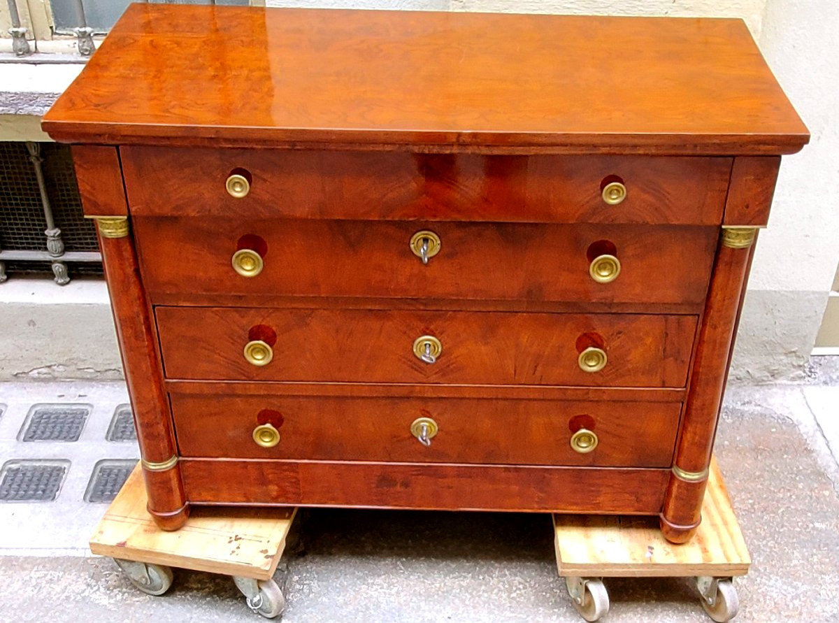 Antique Empire Half-column Chest Of Drawers In Elm Wood-photo-1