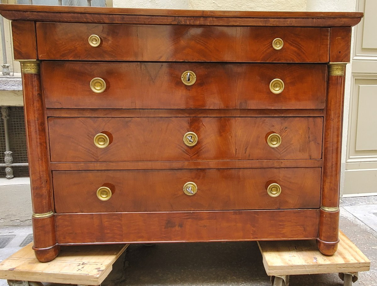 Antique Empire Half-column Chest Of Drawers In Elm Wood-photo-6
