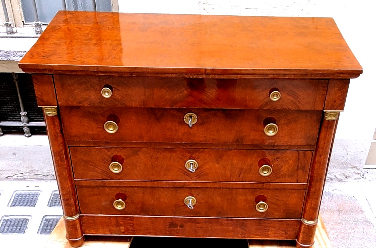 Antique Empire Half-column Chest Of Drawers In Elm Wood