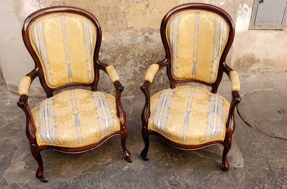 Antique Louis Philippe-era Rosewood Armchairs, French-made.