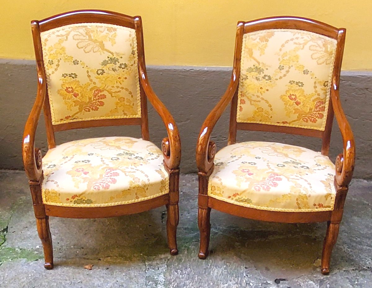 Antique Charles X-era mahogany armchairs, French-made. -photo-2