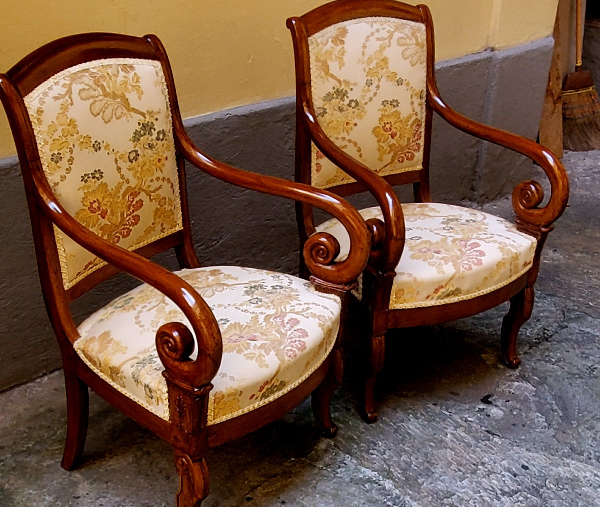 Antique Charles X-era Mahogany Armchairs, French-made. -photo-4