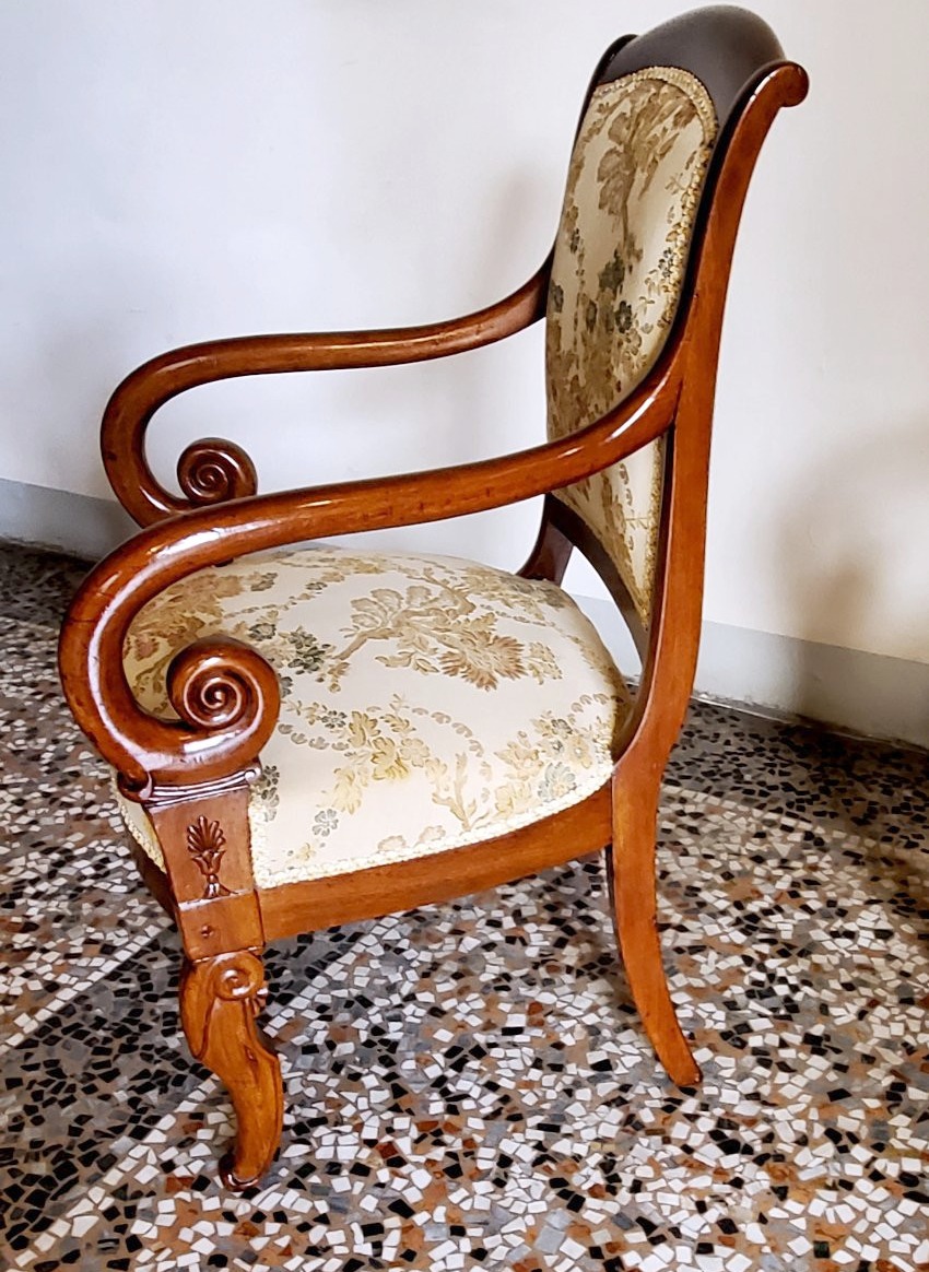 Antique Charles X-era mahogany armchairs, French-made. -photo-2