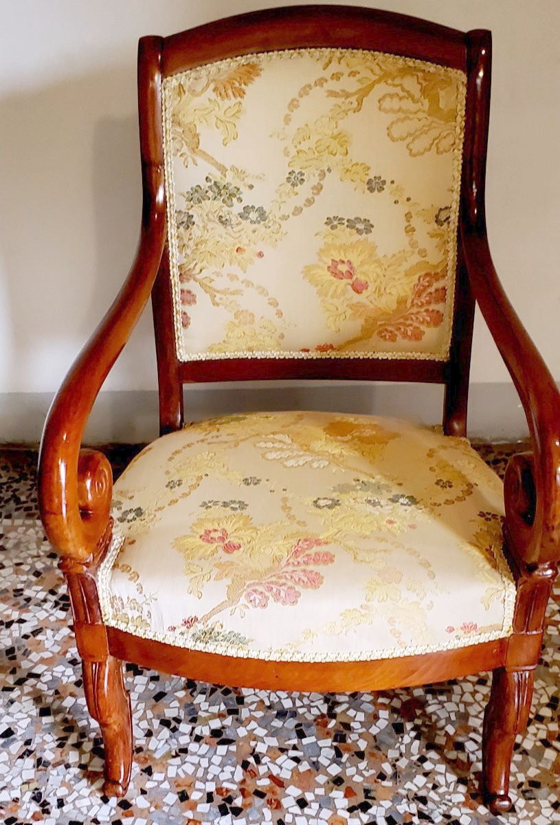 Antique Charles X-era mahogany armchairs, French-made. -photo-6
