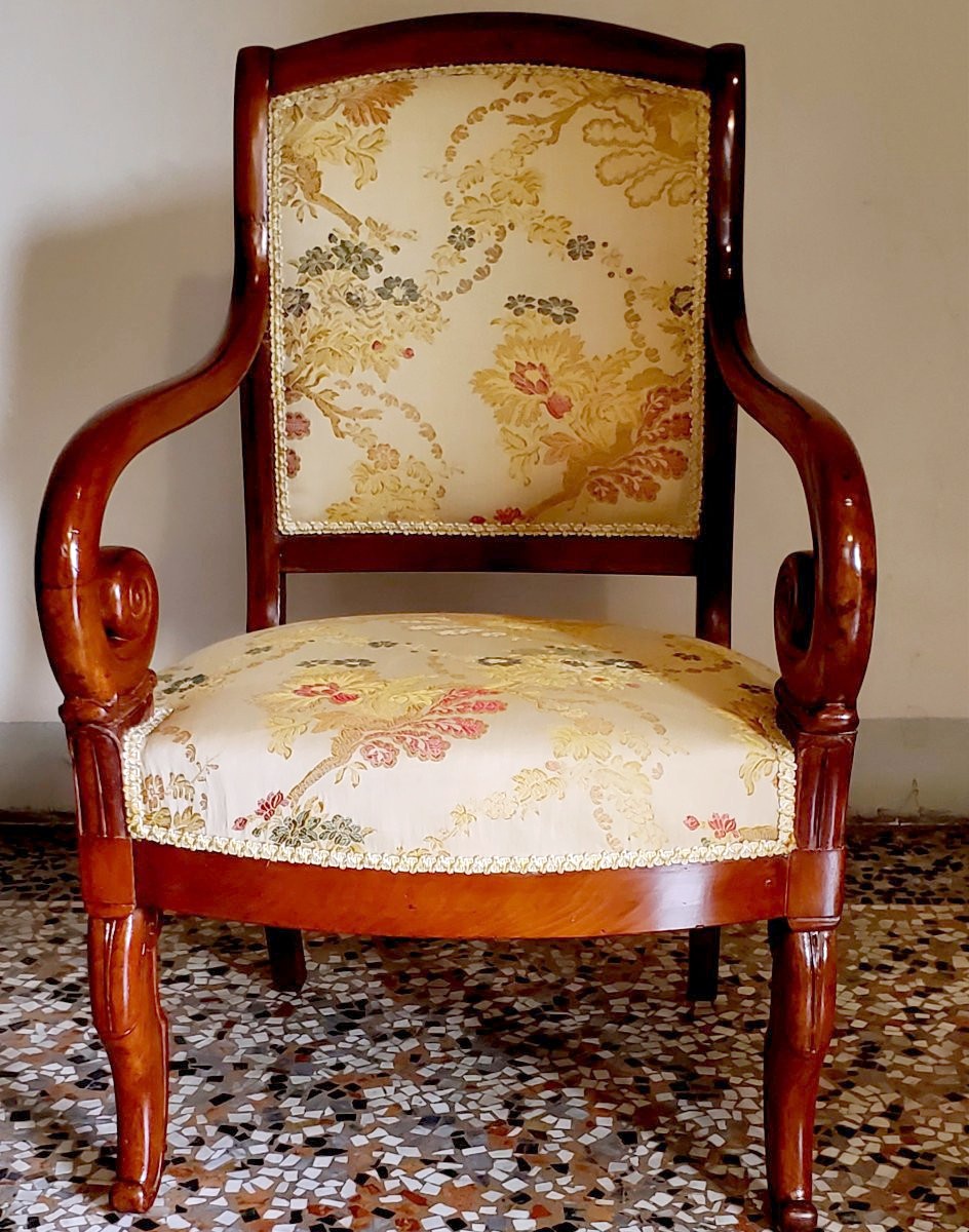 Antique Charles X-era mahogany armchairs, French-made. -photo-7