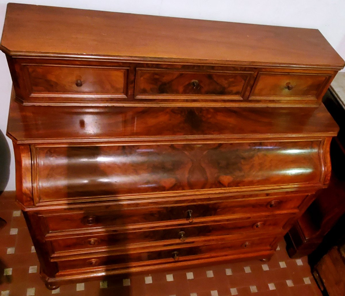 Commode ancienne à abattant en noyer d'époque Louis-Philippe.-photo-6