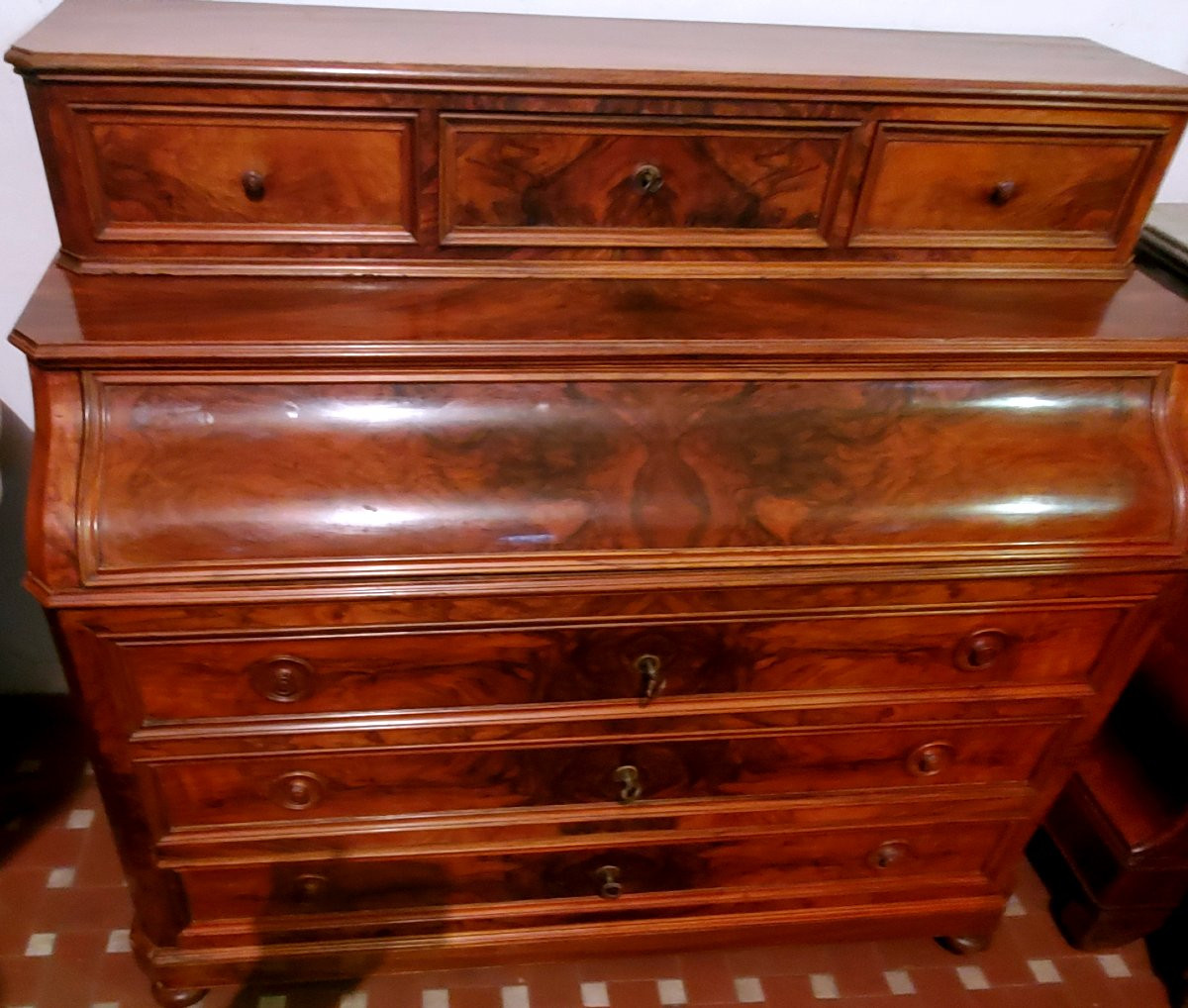 Commode ancienne à abattant en noyer d'époque Louis-Philippe.-photo-7