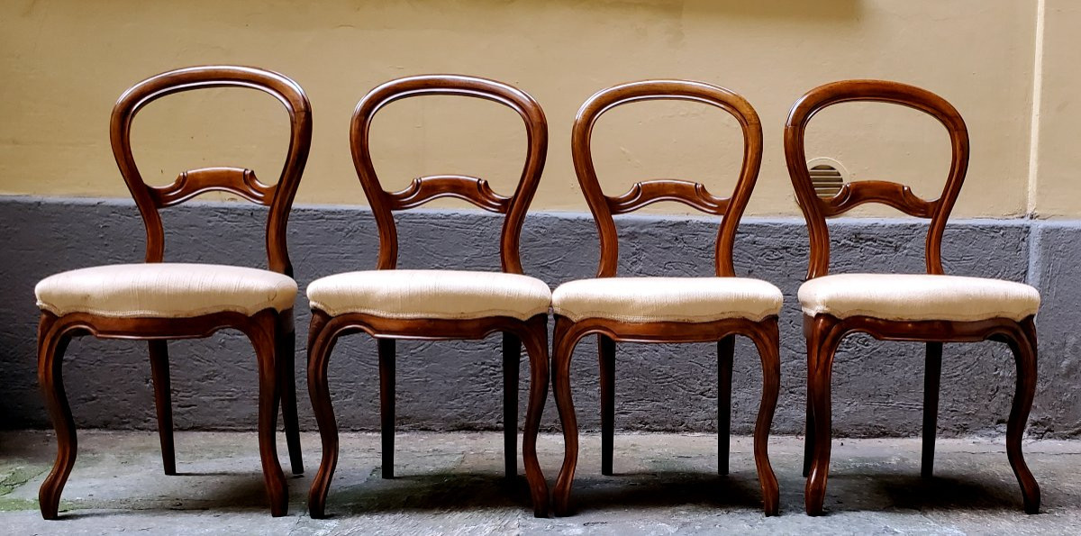 Chaises anciennes Louis Philippe en noyer, fabrication italienne.-photo-2