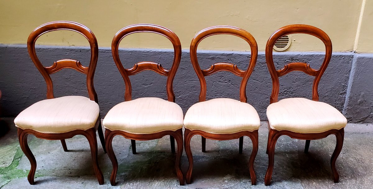 Chaises anciennes Louis Philippe en noyer, fabrication italienne.-photo-2