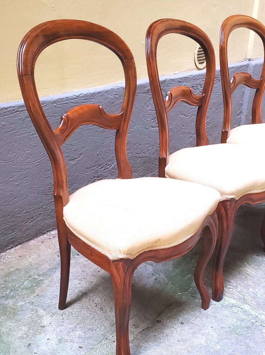 Chaises anciennes Louis Philippe en noyer, fabrication italienne.-photo-4