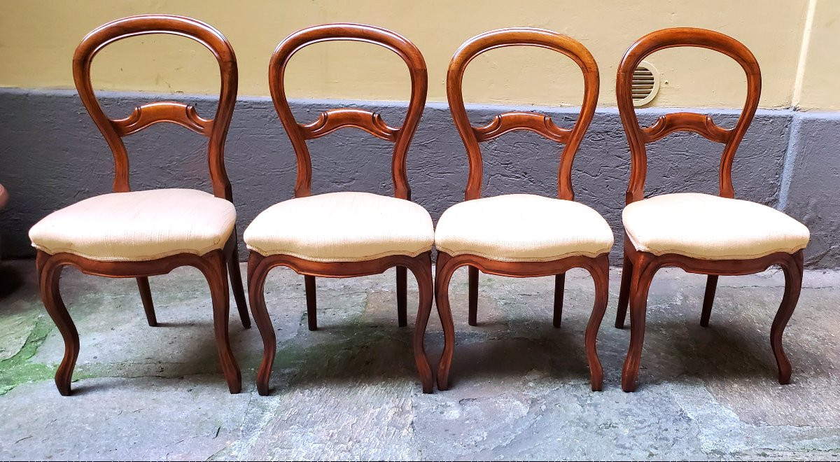 Chaises anciennes Louis Philippe en noyer, fabrication italienne.-photo-5