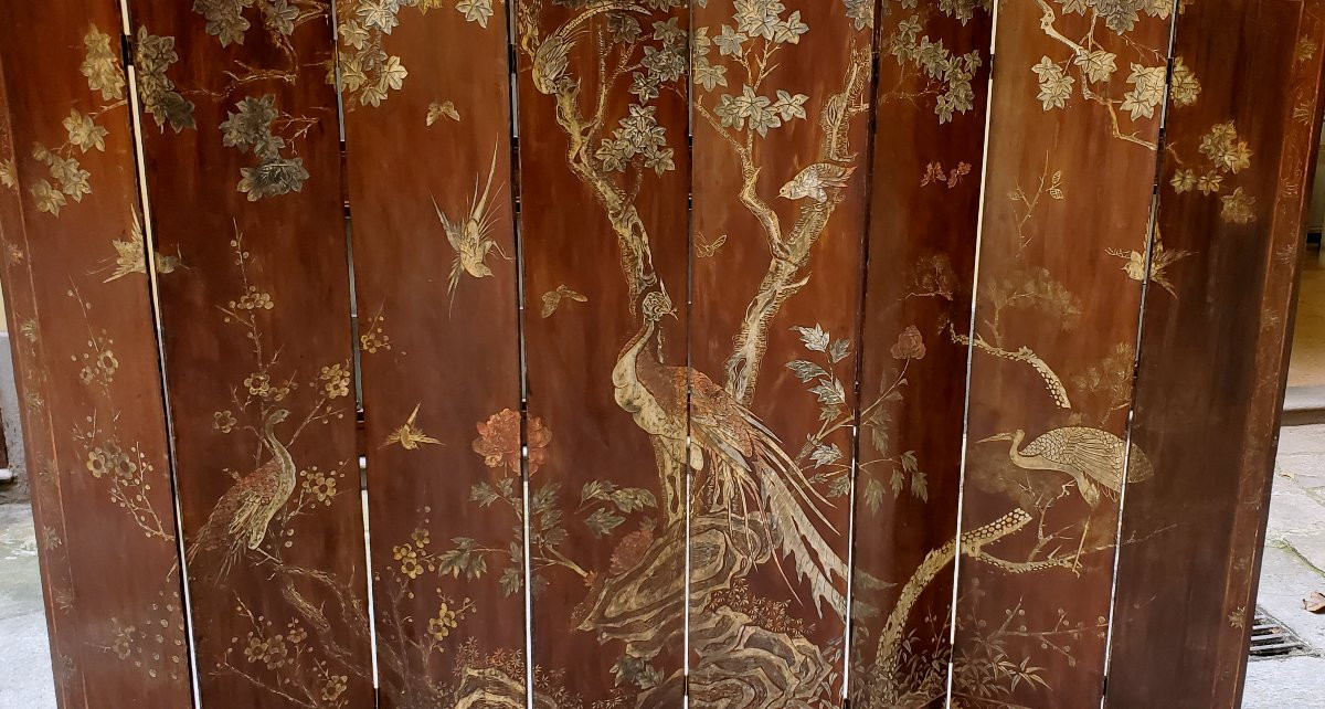 Ce paravent chinois à 8 panneaux en laque de Coromandel -photo-3