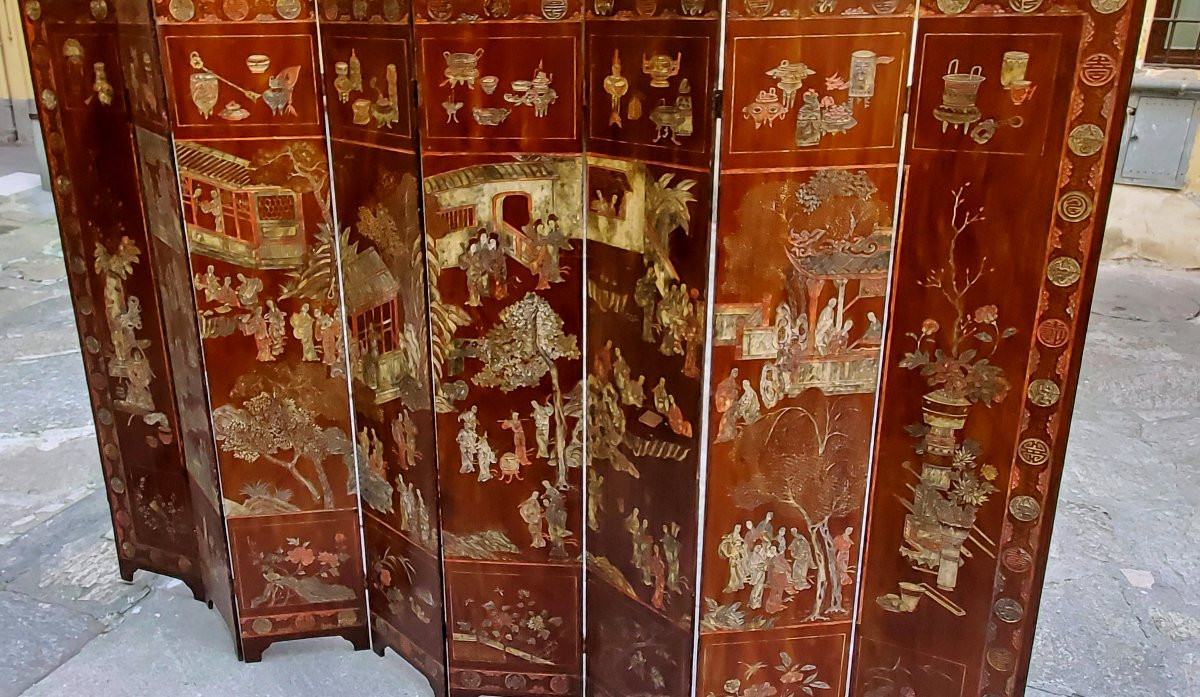 Ce paravent chinois à 8 panneaux en laque de Coromandel -photo-5