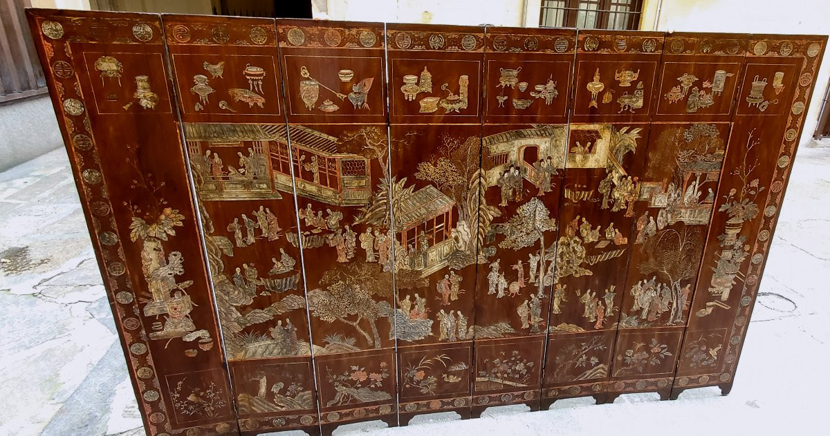 Ce paravent chinois à 8 panneaux en laque de Coromandel -photo-6