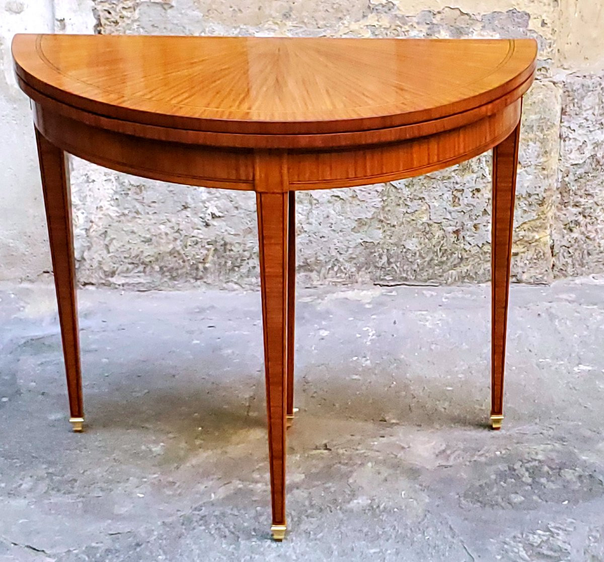 Antique English-made Half-moon Gaming Table From The Second Half Of The 19th Century-photo-3