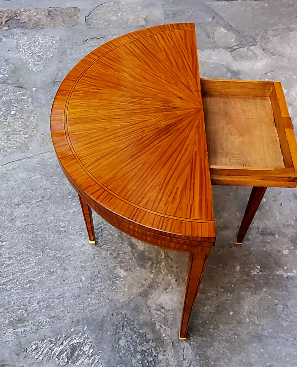 Antique English-made Half-moon Gaming Table From The Second Half Of The 19th Century-photo-4