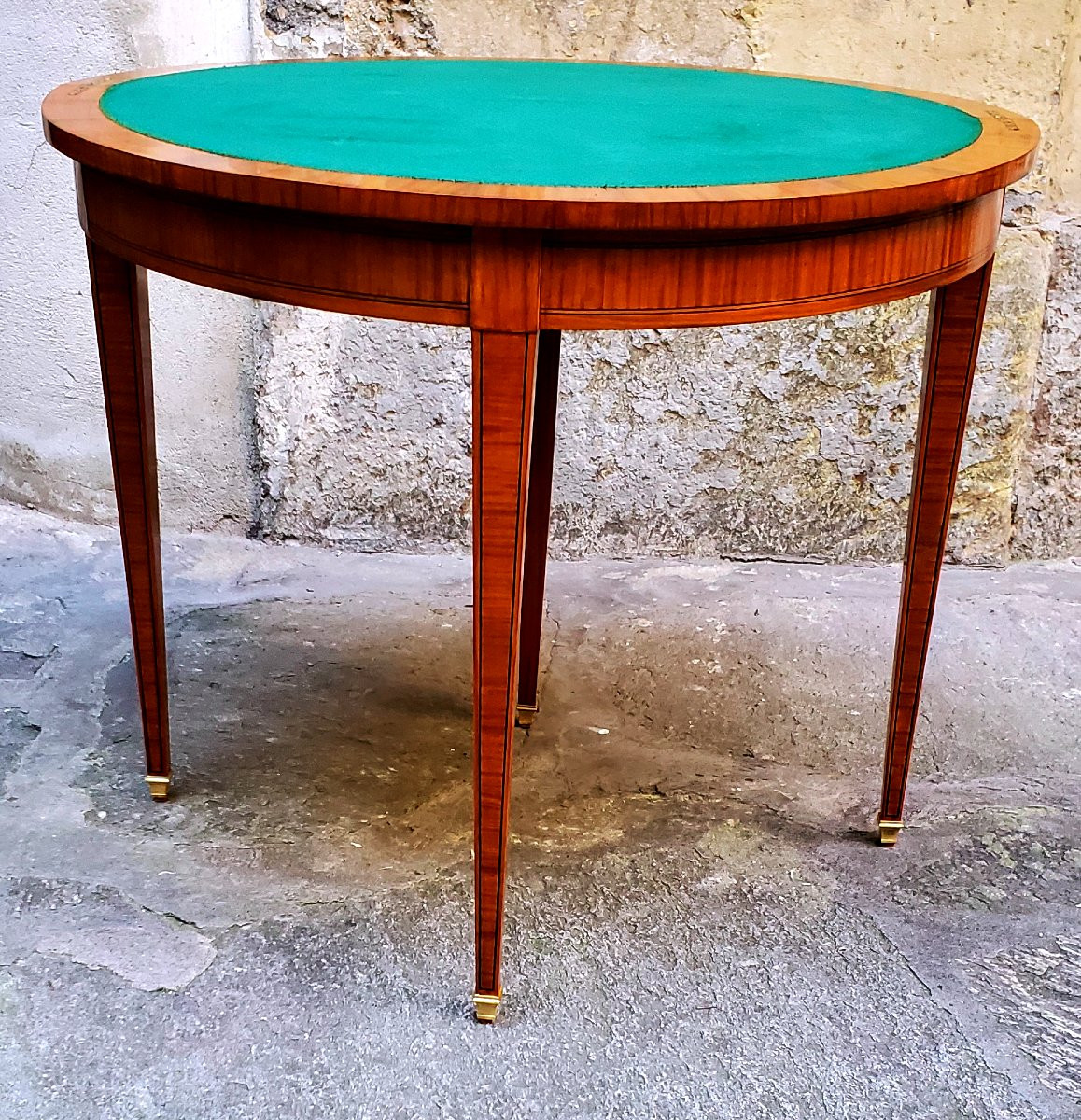 Antique English-made Half-moon Gaming Table From The Second Half Of The 19th Century-photo-2