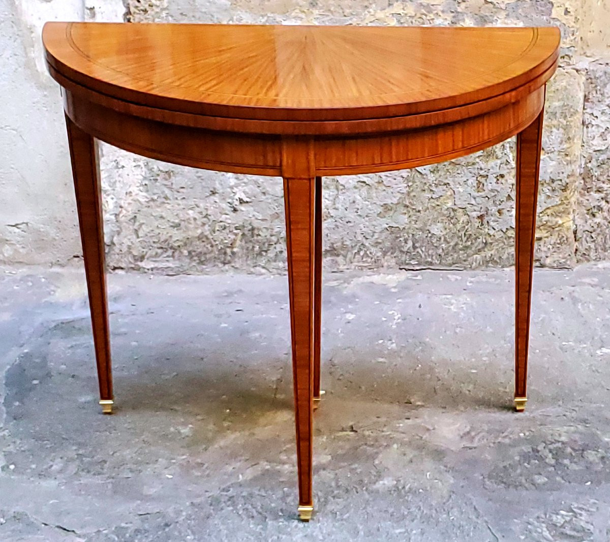 Antique English-made Half-moon Gaming Table From The Second Half Of The 19th Century-photo-3