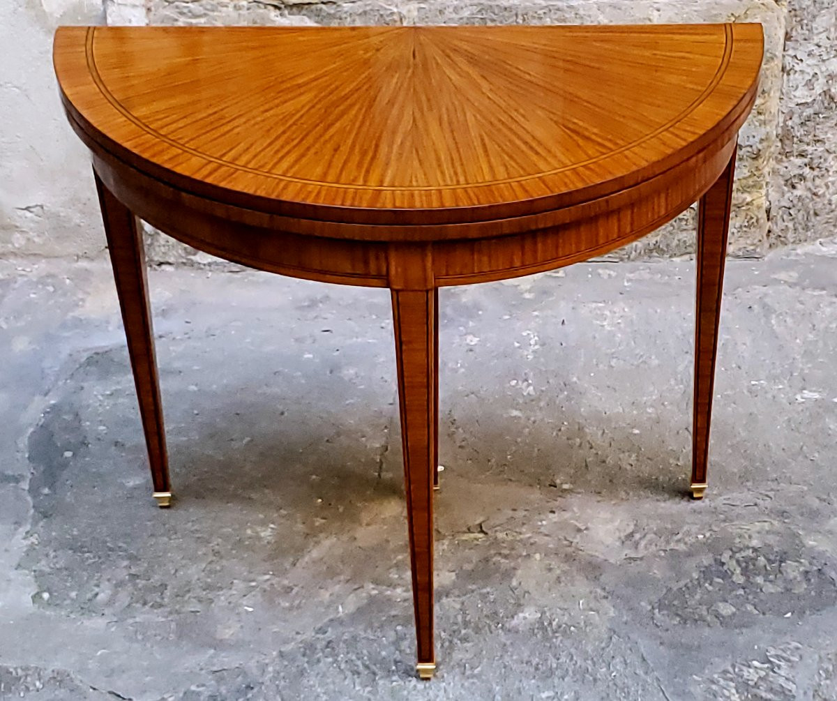 Antique English-made Half-moon Gaming Table From The Second Half Of The 19th Century-photo-4