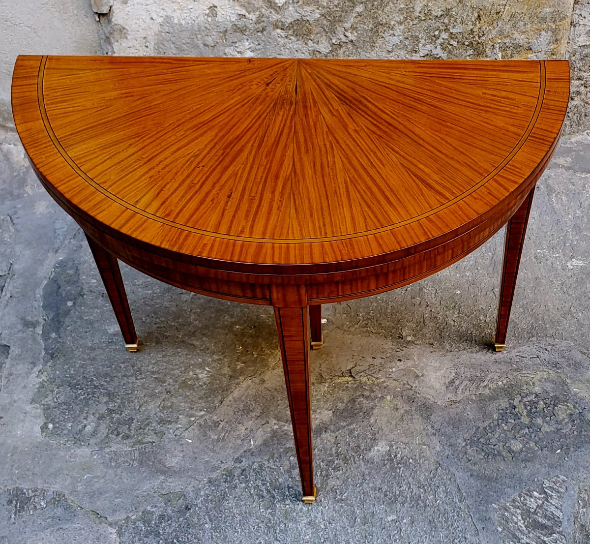 Antique English-made Half-moon Gaming Table From The Second Half Of The 19th Century-photo-5