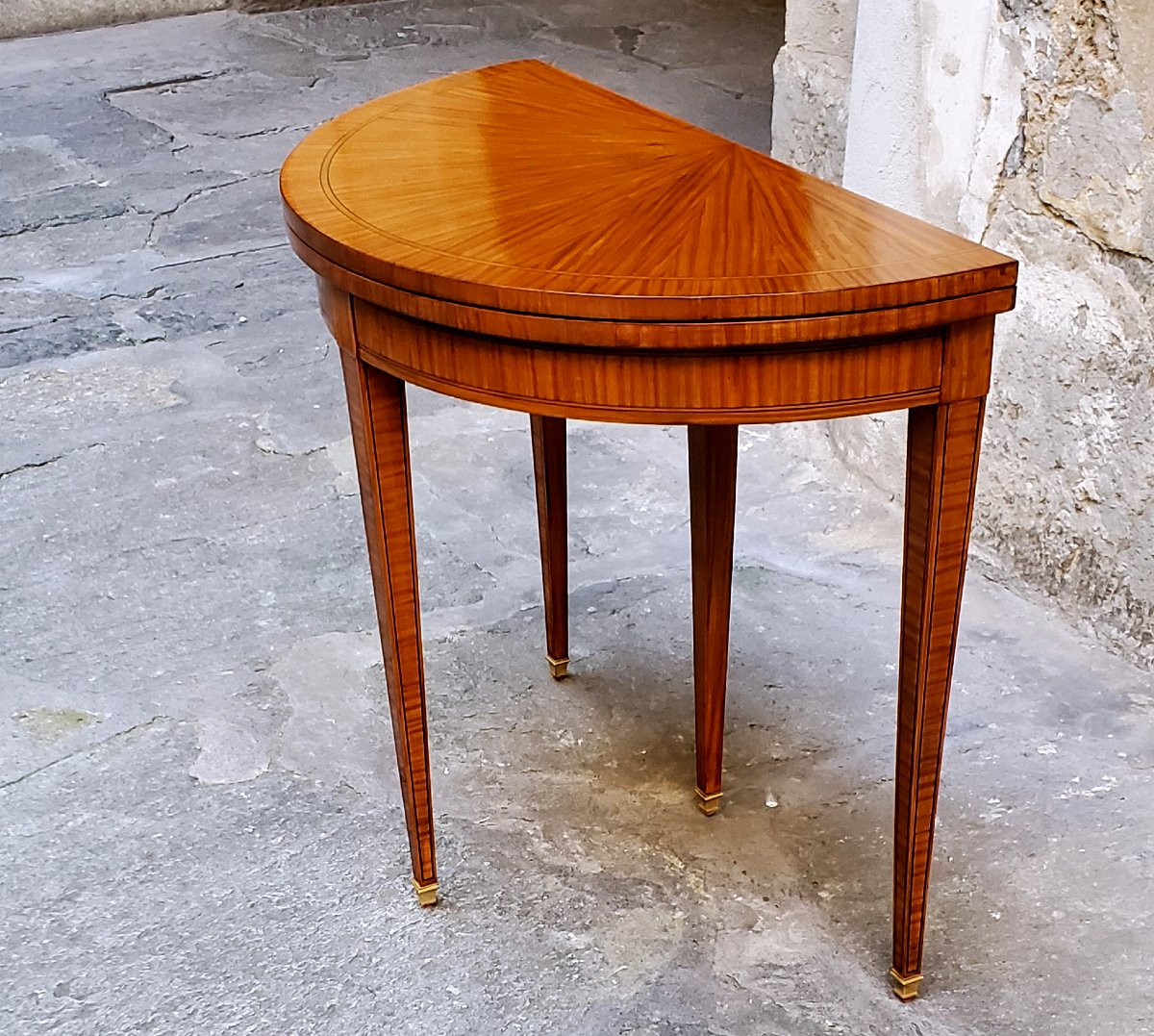 Antique English-made Half-moon Gaming Table From The Second Half Of The 19th Century-photo-6