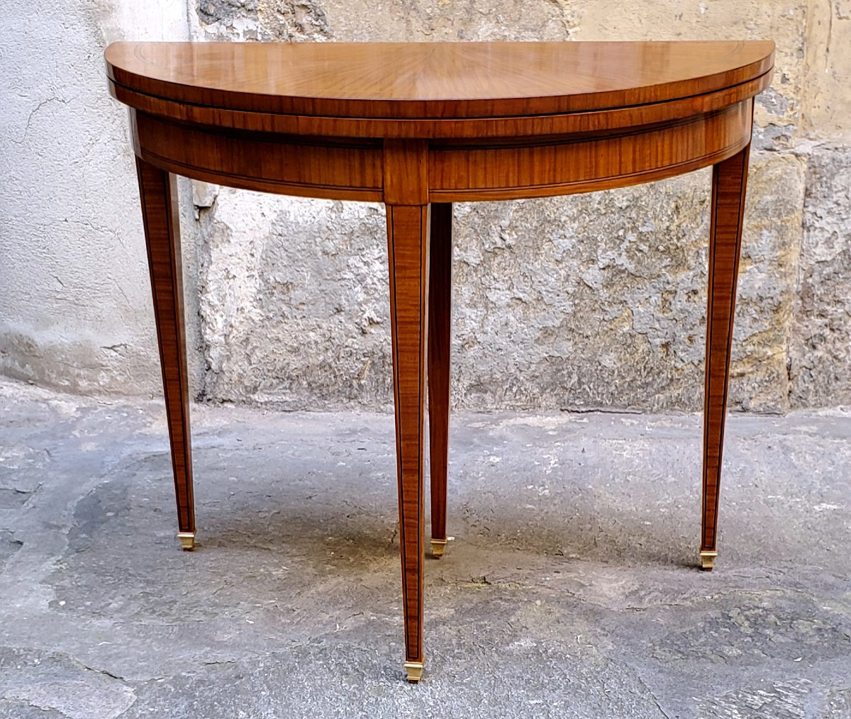 Antique English-made Half-moon Gaming Table From The Second Half Of The 19th Century-photo-7