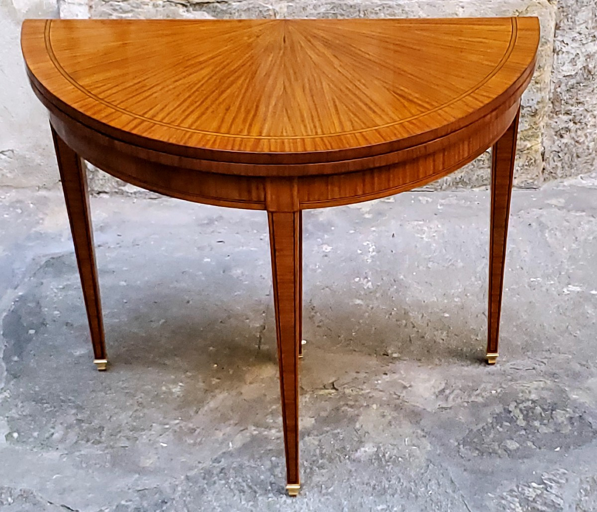 Antique English-made Half-moon Gaming Table From The Second Half Of The 19th Century