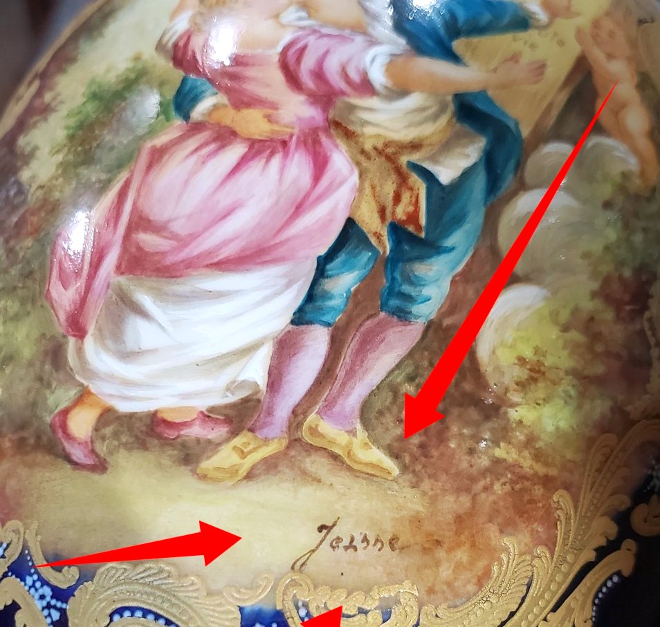 Deux vases anciens Napoléon III en porcelaine bleu cobalt, de 57 cm de haut.-photo-8