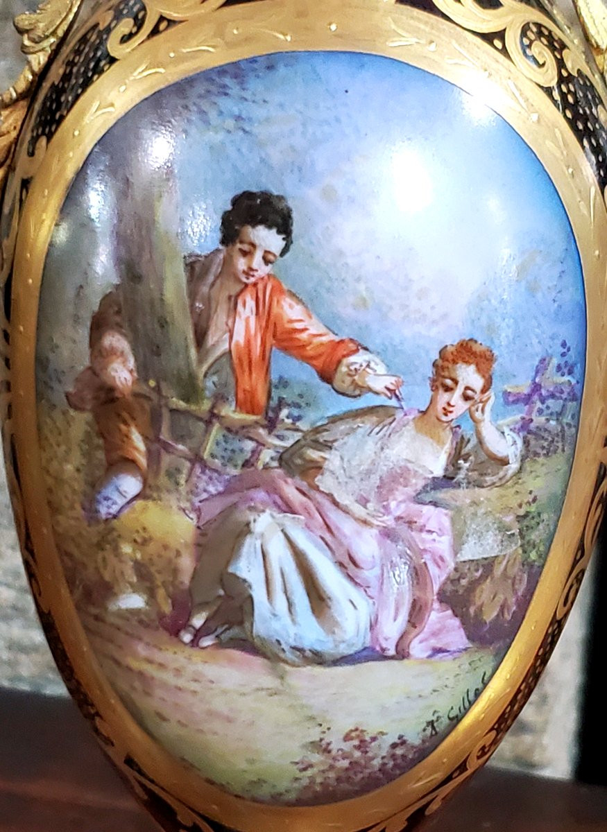 Two Antique Cobalt Blue Porcelain Vases, Stamped Sevres, Napoleon III -photo-5