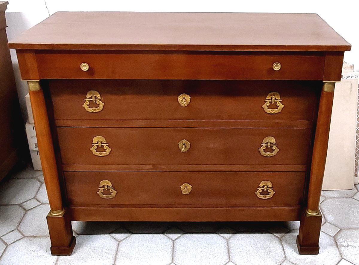 Commode Empire ancienne à deux colonnes, La commode est en noyer-photo-2