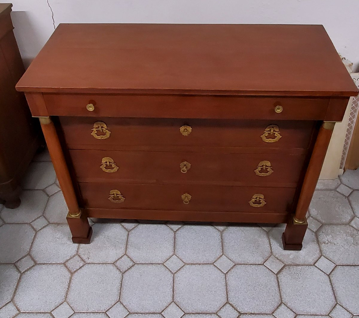 Commode Empire ancienne à deux colonnes, La commode est en noyer-photo-6