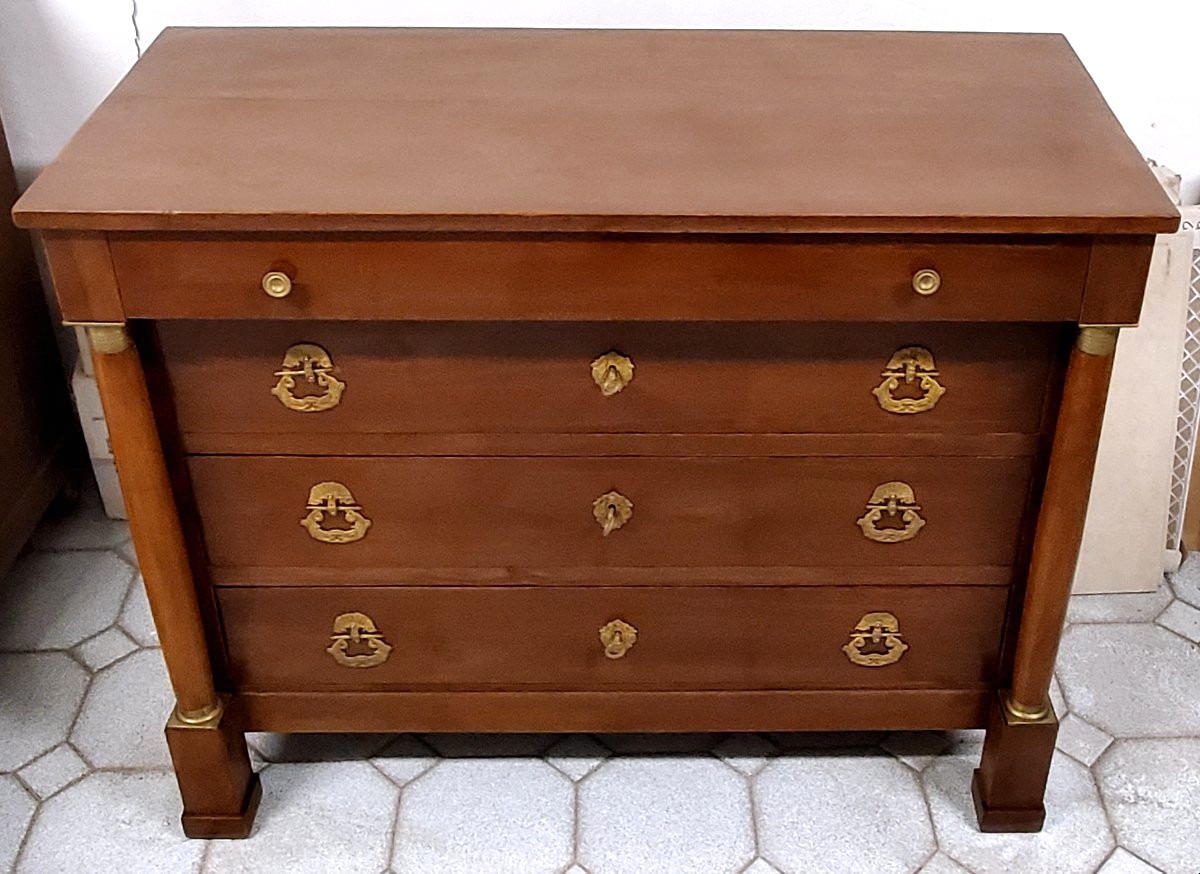 Commode Empire ancienne à deux colonnes, La commode est en noyer-photo-2