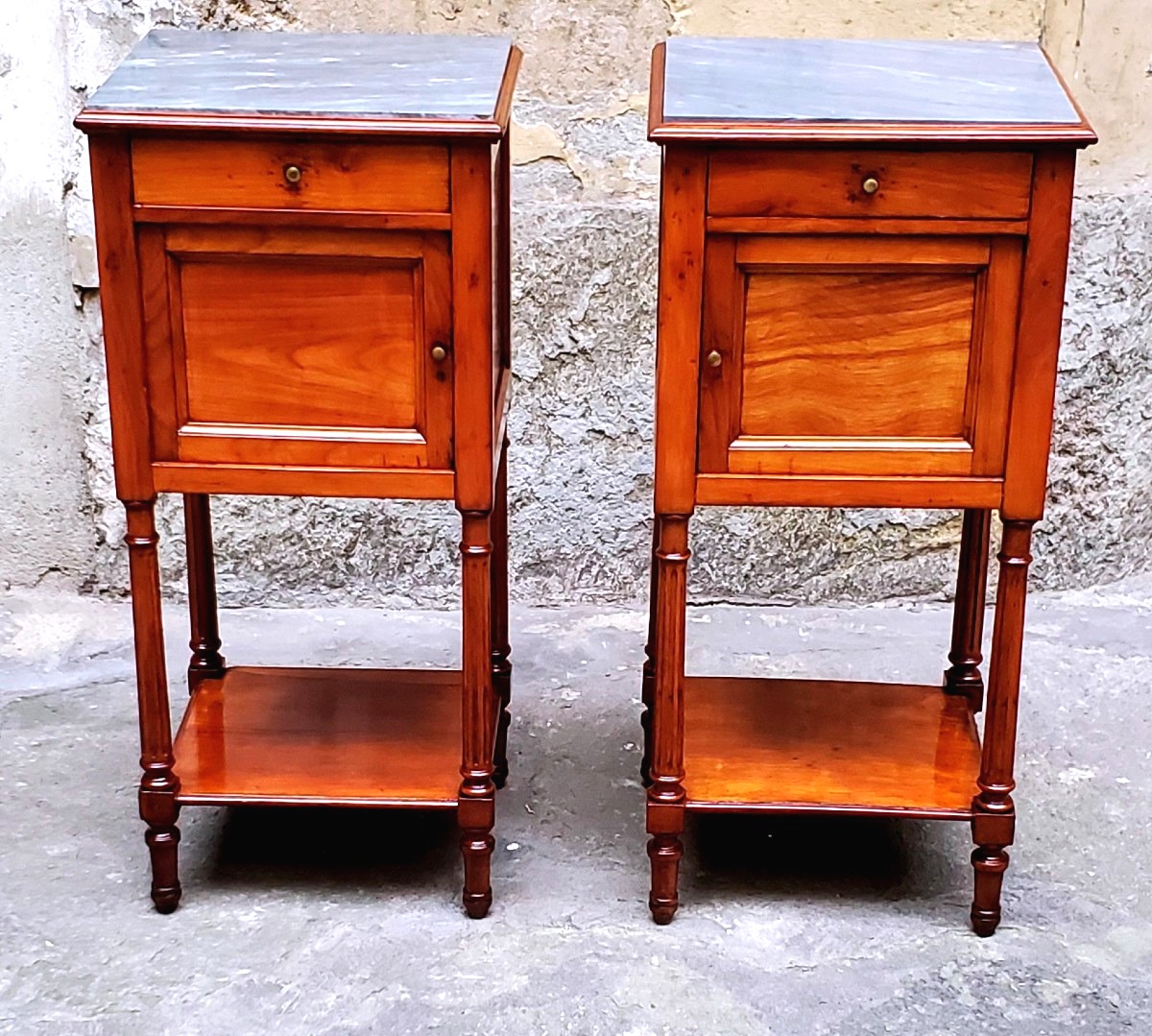 Antique Napoleon III Cherry Wood Bedside Tables, French Manufacture. 