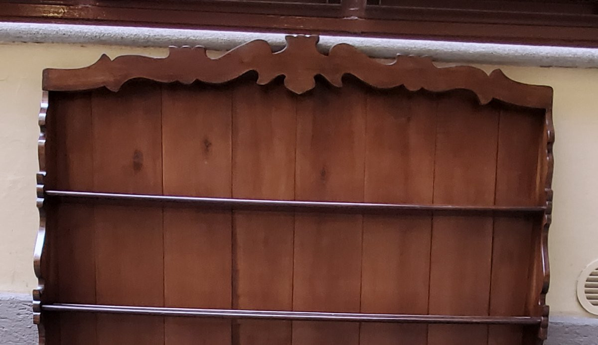 Étagère murale à assiettes en noyer, style Louis-Philippe, fabriquée en Italie.-photo-5