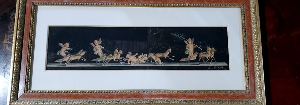 Antique Neapolitan School Painting, Watercolor Technique, 19th Century-photo-1