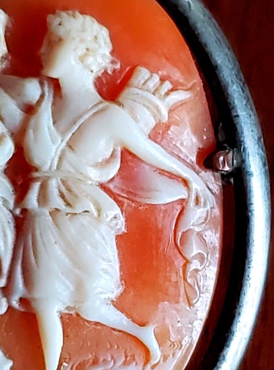 Broche camée ancienne, vers 1830, sculptée à la main-photo-4